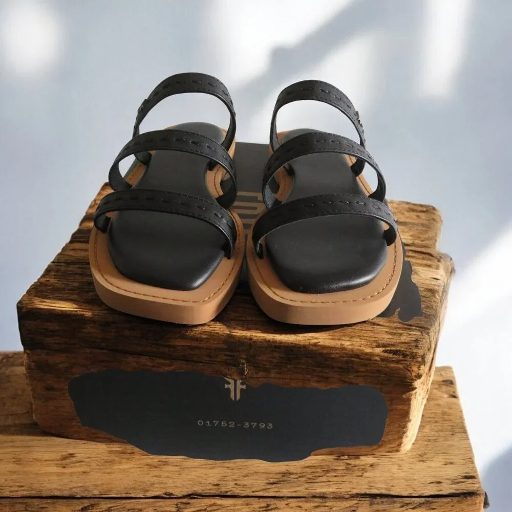 FRYE - Faye Strappy Slide Leather Sandal, Size 8M, Black - NWT